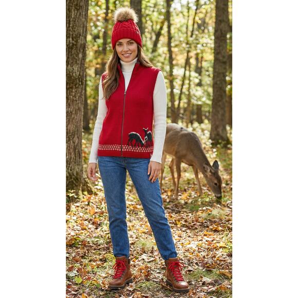 NWT Woolrich Lambswool Deer Vest M — Cozy Red Winter Outdoor-Core Heat - Picture 1 of 12